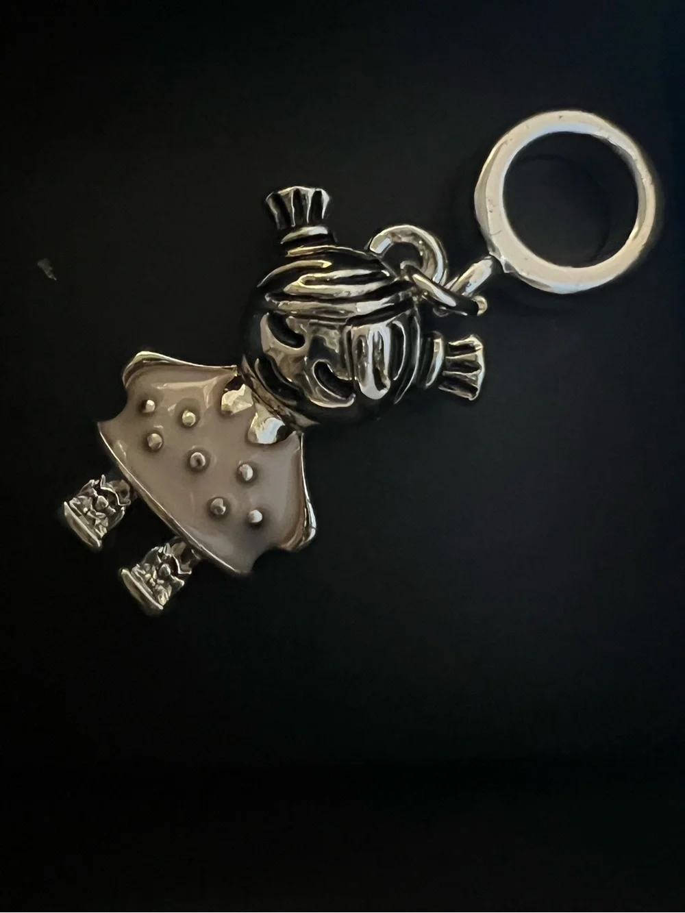 Silver-tone Girl Charm Keychain with White Enamel Dress